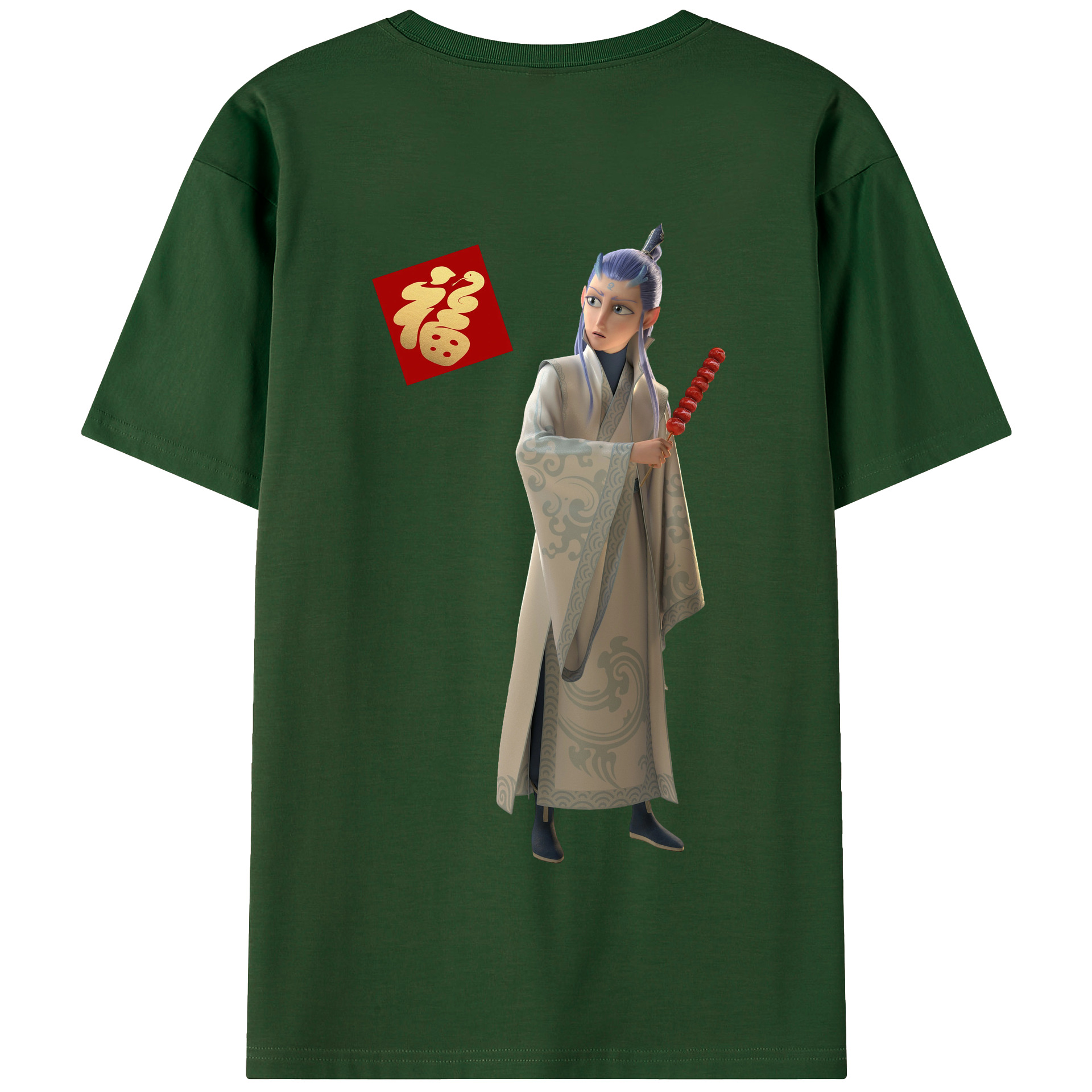 （画像用） Ne Zha 2 ナタ 魔童の大暴れ 綿100％半袖Tシャツ（背面プリント）